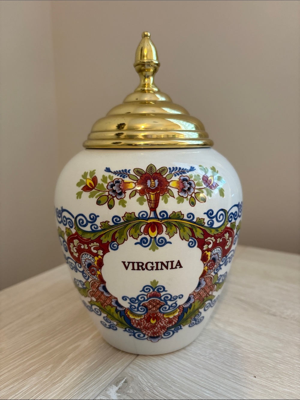 Royal Goedewaagen Delft Virginia 8” Hand Decorated Ceramic Tobacco Jar